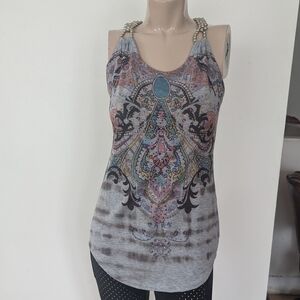 Elegant Paisley Tank Top with Beaded Straps